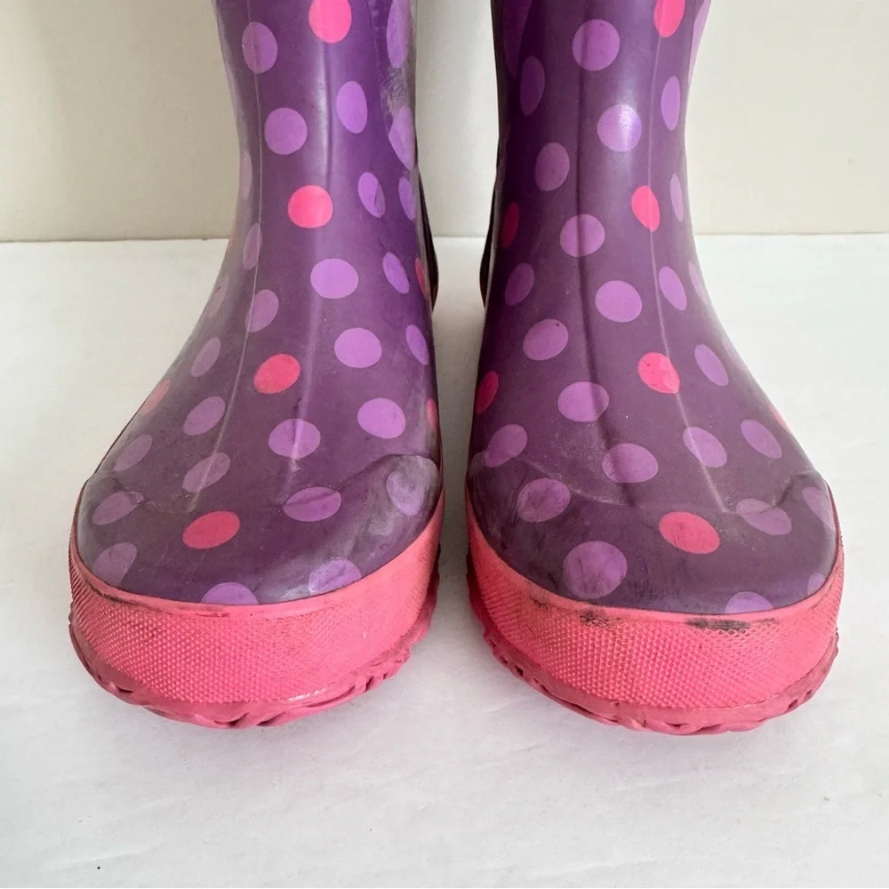 Bogs Rubber Pull On Waterproof Rain Boots Polka Dot Purple Big Kids Youth Size 5
